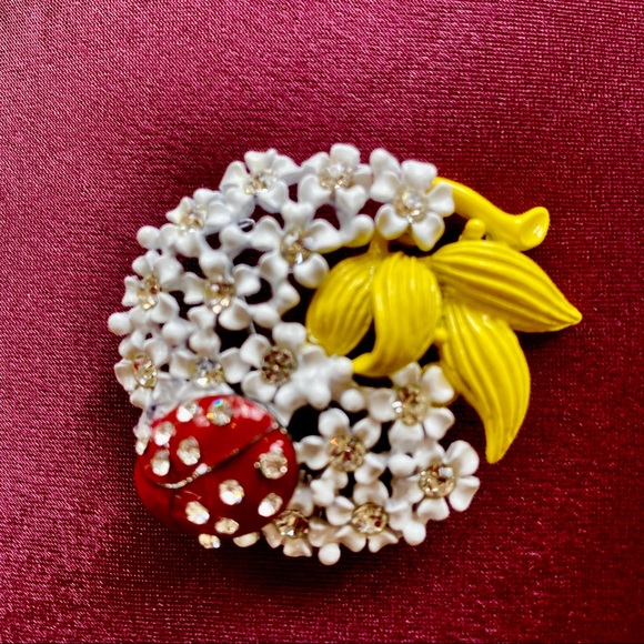 Vintage Ladybug Floral Brooch - Picture 5 of 7